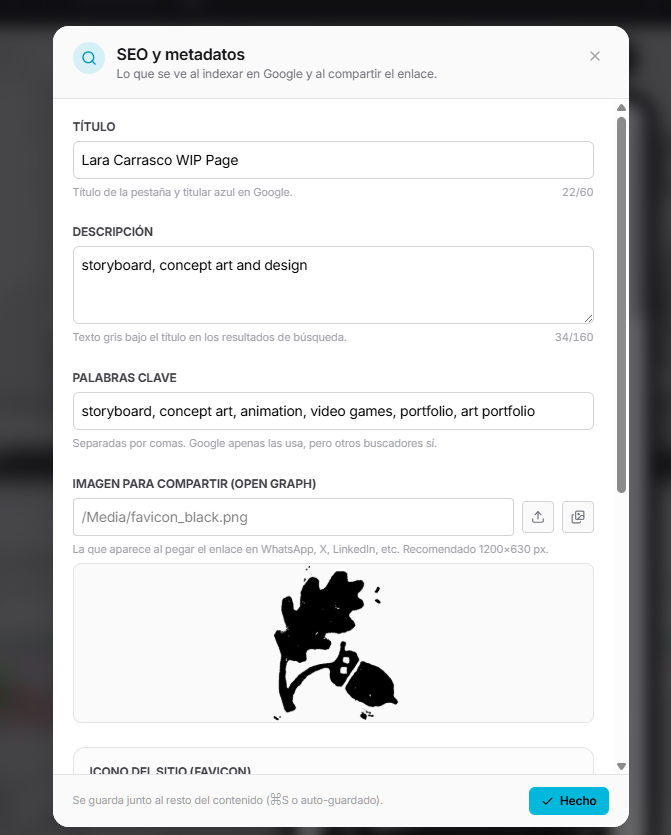 Panel de SEO y metadatos por página