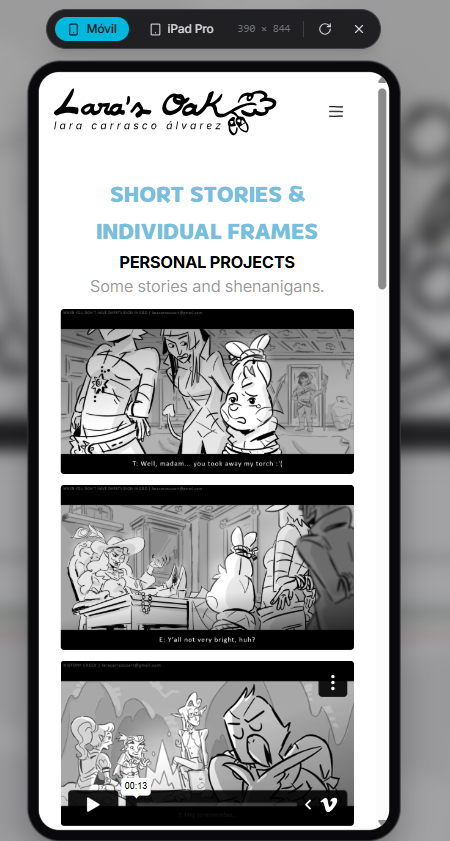 Vista responsive del portfolio en móvil