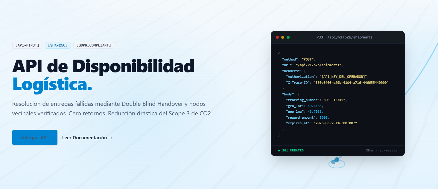 Hero de Neibr con el endpoint de la API en vivo